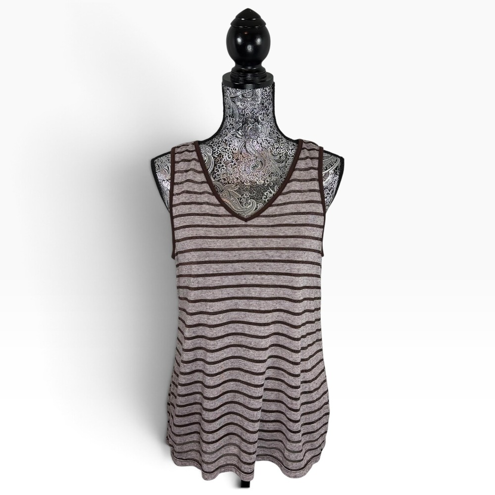 Title: Liz Claiborne M Striped Layered Tank Top Linen Blend Brown Neutral Boho
